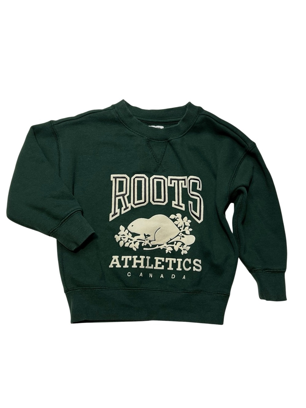Roots Kids 2 Y Dark Green Crewneck Sweatshirt with Cream 'Roots Athletics' Logo